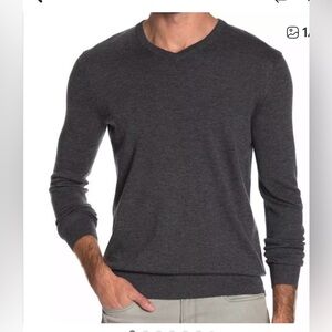 Theory wool Charcoal V-Neck Sweater men”s Sz L work Career professional business